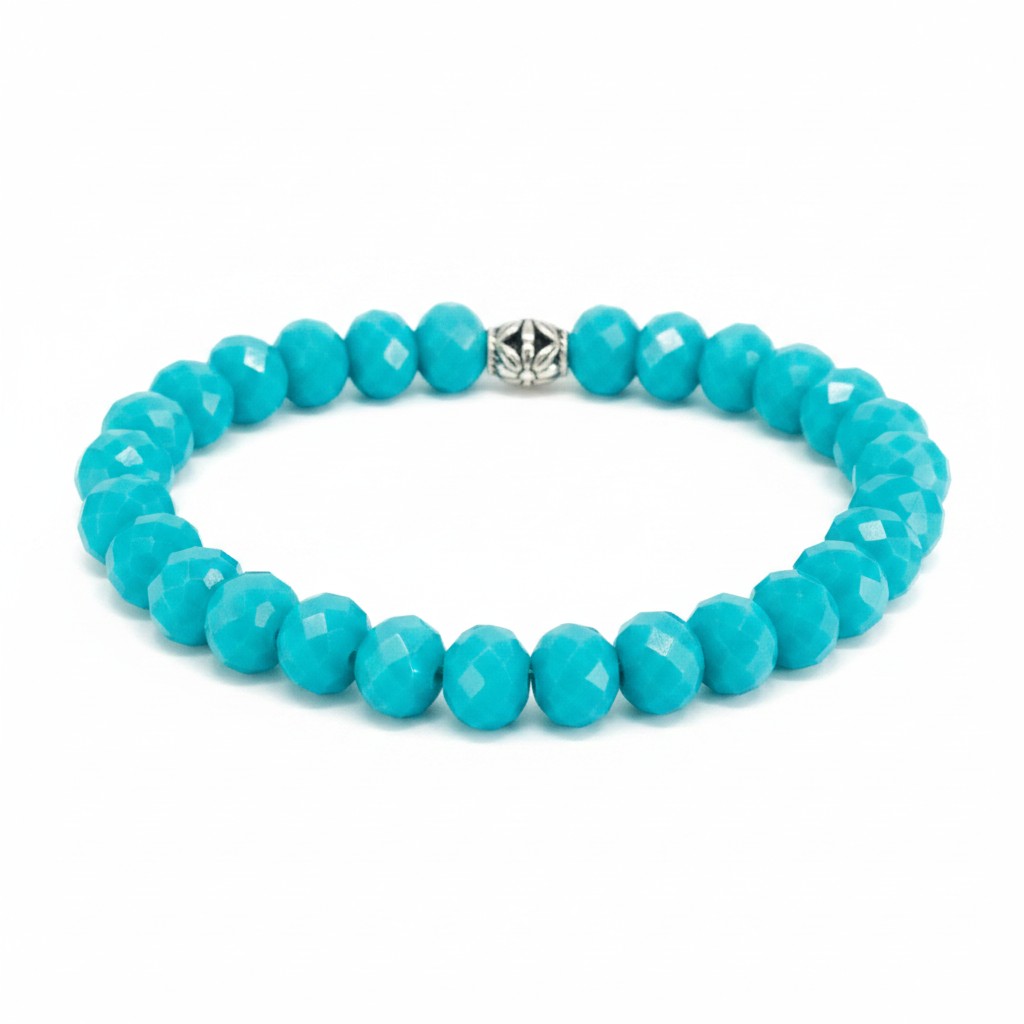 Dark Turquoise Glass Bead Stretch Bracelet