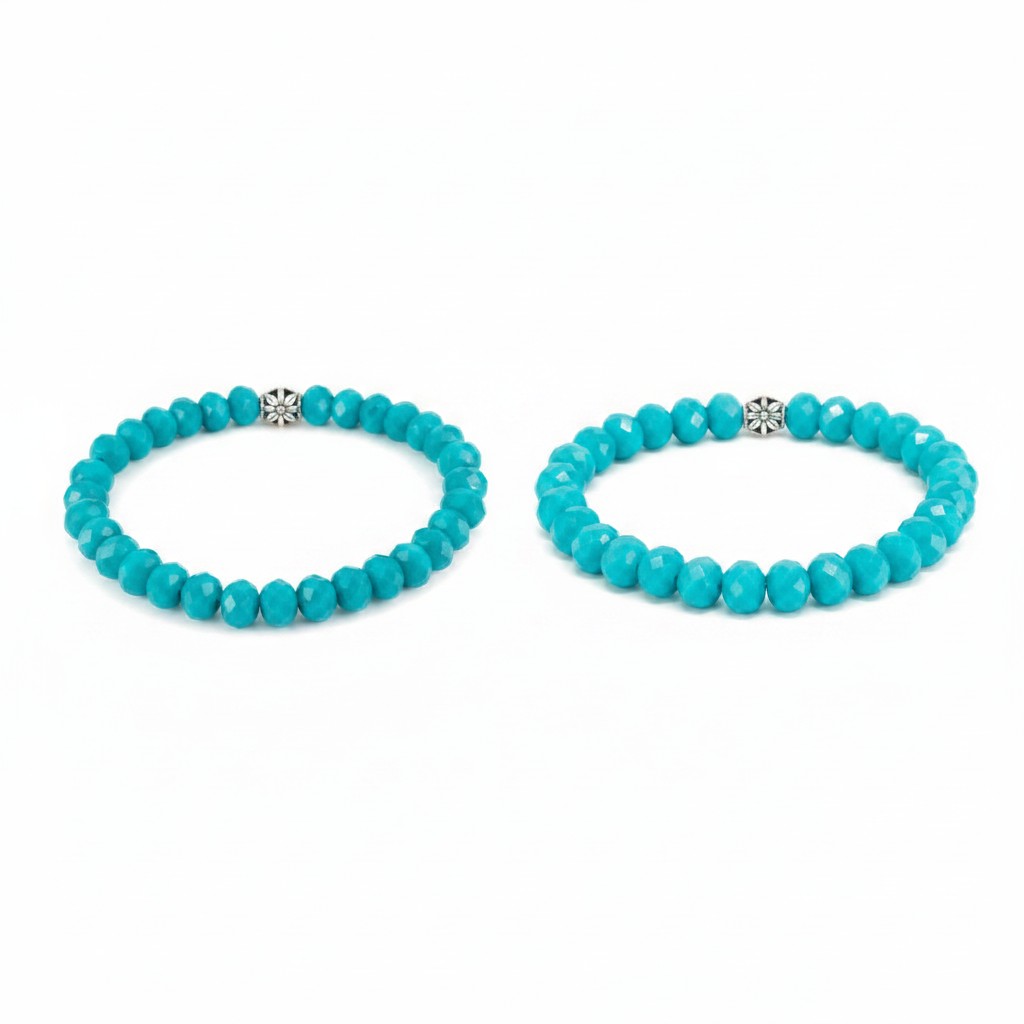 Dark Turquoise Glass Bead Stretch Bracelet