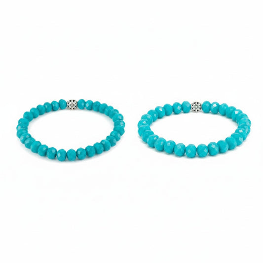 Dark Turquoise Glass Bead Stretch Bracelet