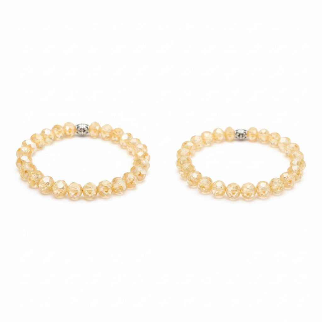 Metallic Tan Glass Bead Stretch Bracelet