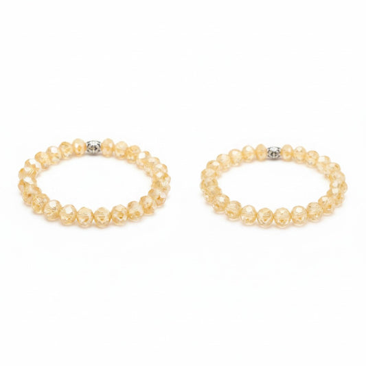 Metallic Tan Glass Bead Stretch Bracelet