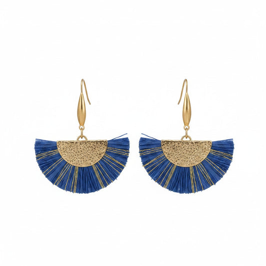 Navy and Gold Fan Shaped Tassel Earrings
