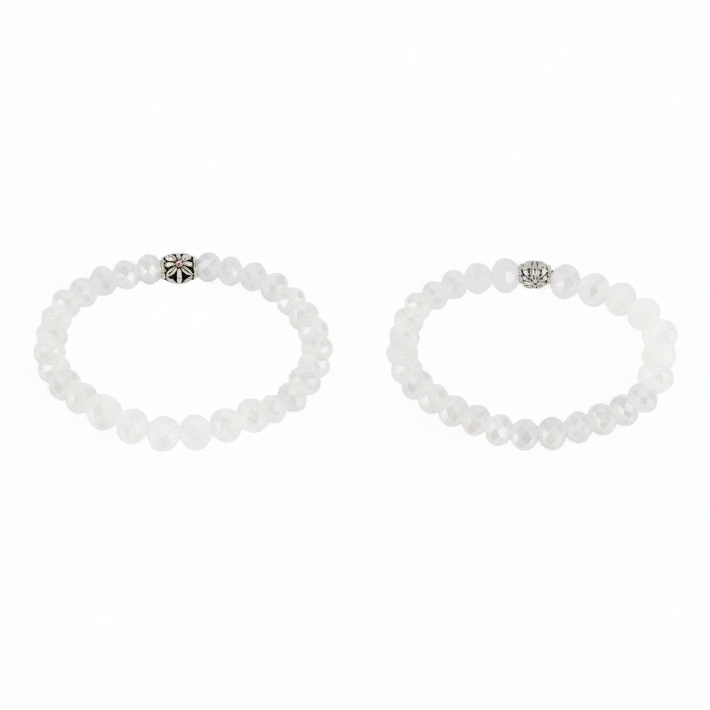 White AB Glass Bead Stretch Bracelet