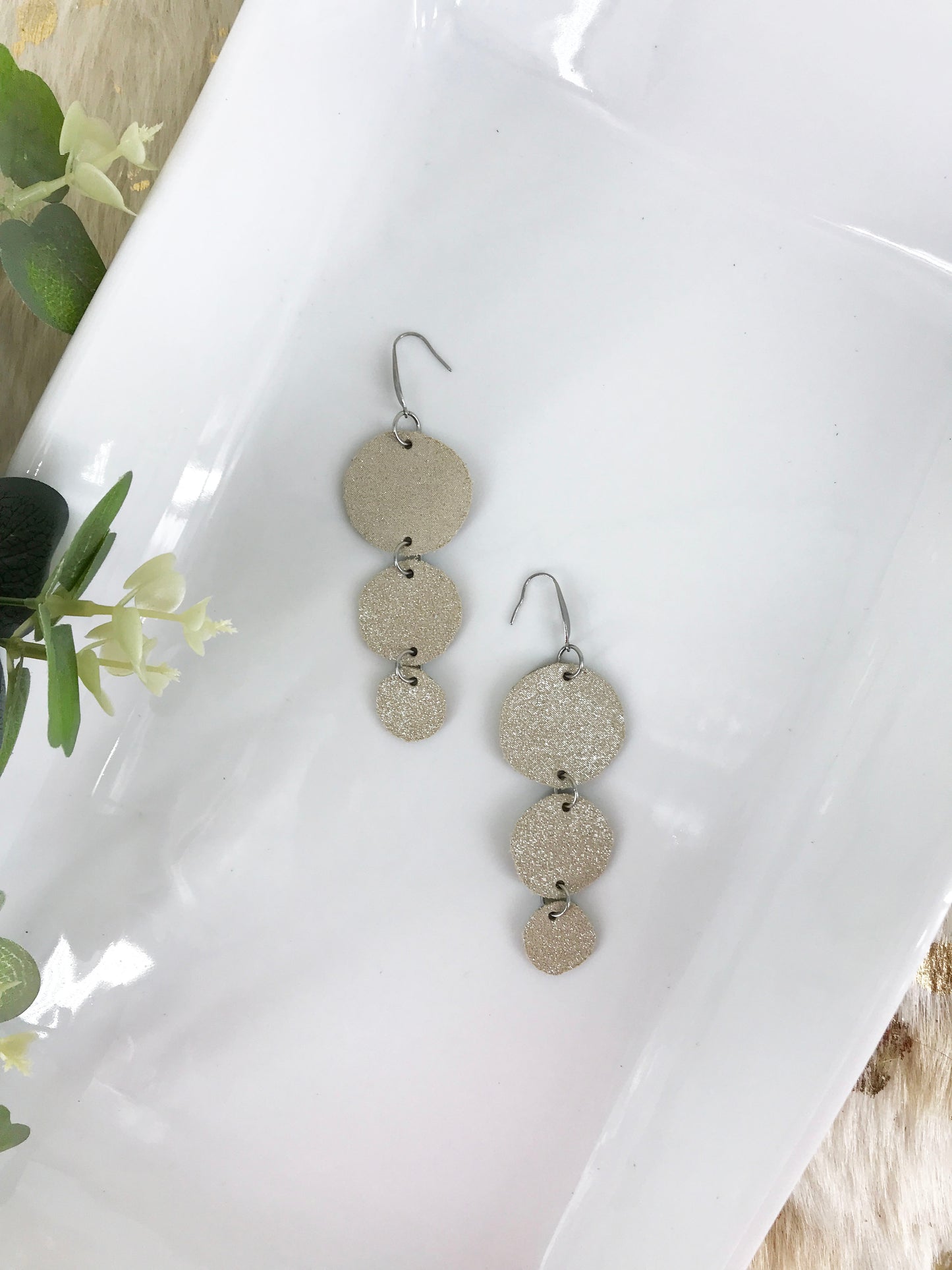 Champagne Dazzle Leather Earrings - E19-1129