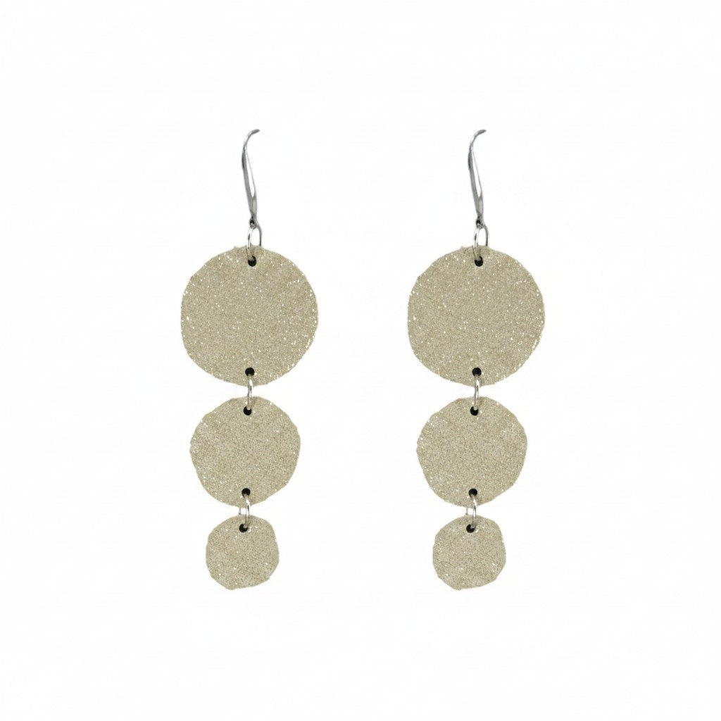 Champagne Dazzle Triple Circle Leather Earrings
