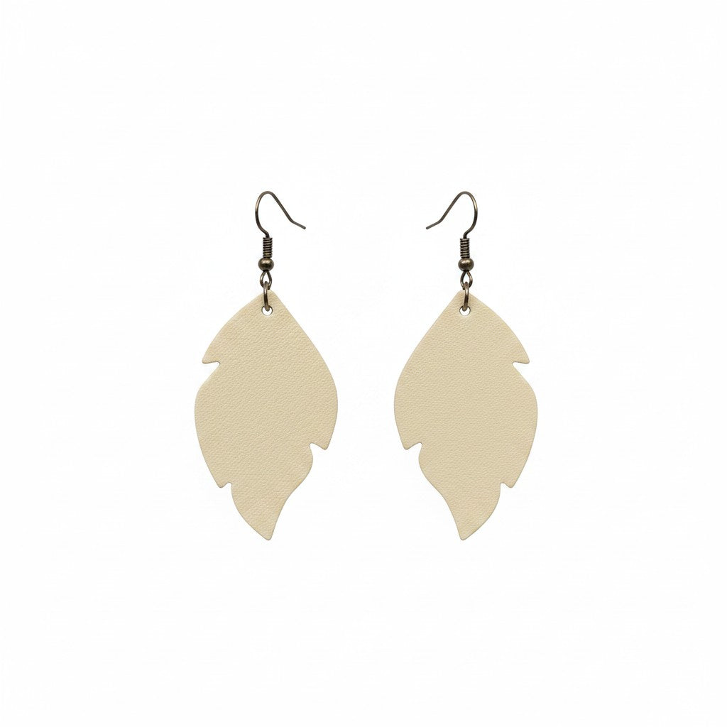 Champagne Pearlized Curved Leaf Leather Earrings