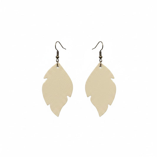 Champagne Pearlized Curved Leaf Leather Earrings