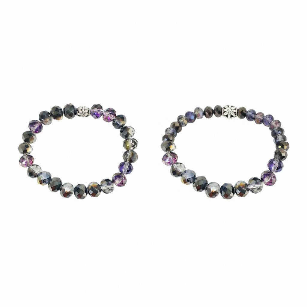 Metallic Gray & Purple Glass Bead Stretch Bracelet