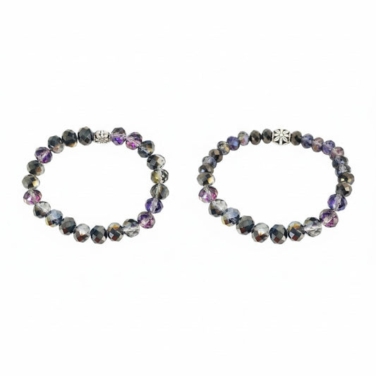 Metallic Gray & Purple Glass Bead Stretch Bracelet
