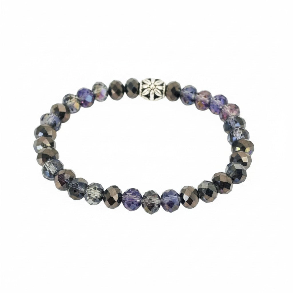 Metallic Gray & Purple Glass Bead Stretch Bracelet