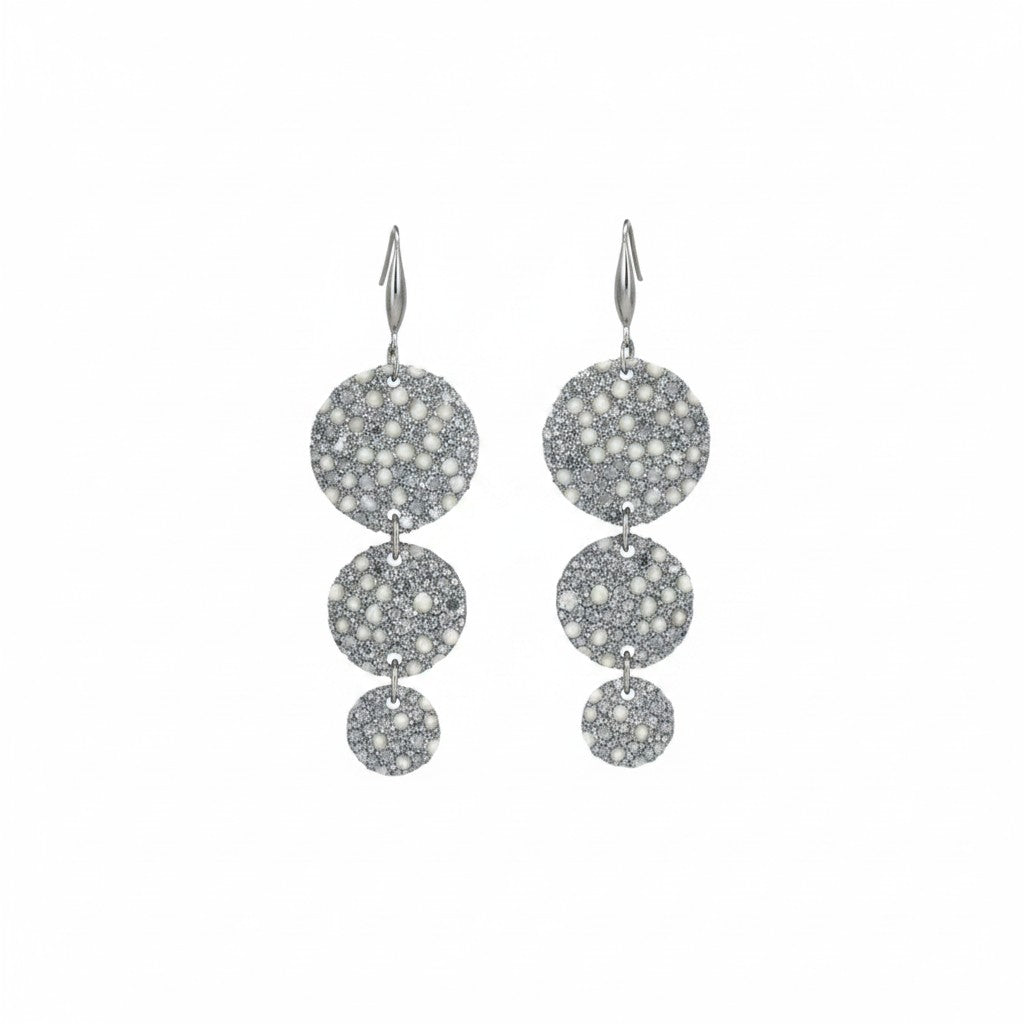 Silver Gray Stingray Triple Circle Leather Earrings