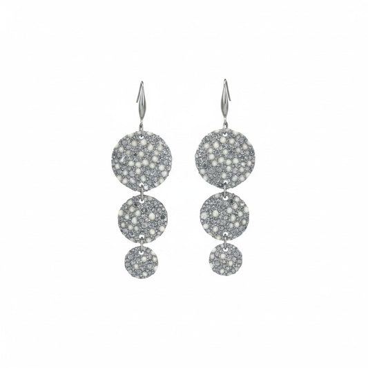 Silver Gray Stingray Triple Circle Leather Earrings