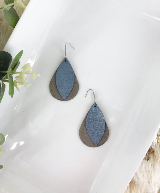 Gray Suede and Iceburg Dazzle Leather Earrings - E19-1135