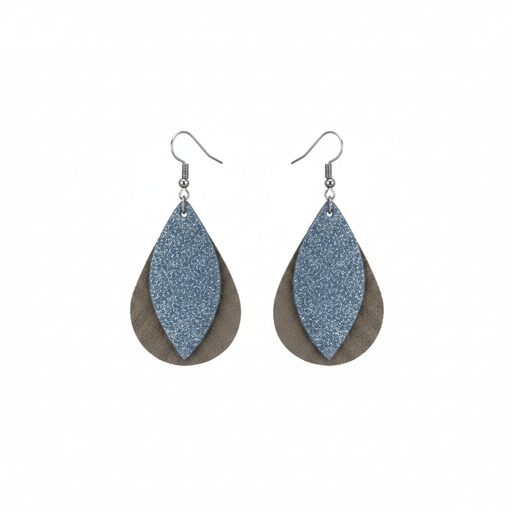 Gray Iceberg Dazzle Layered Leather Earrings