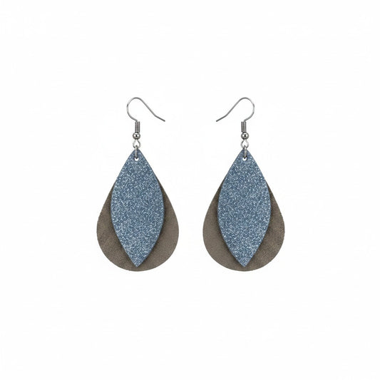 Gray Iceberg Dazzle Layered Leather Earrings
