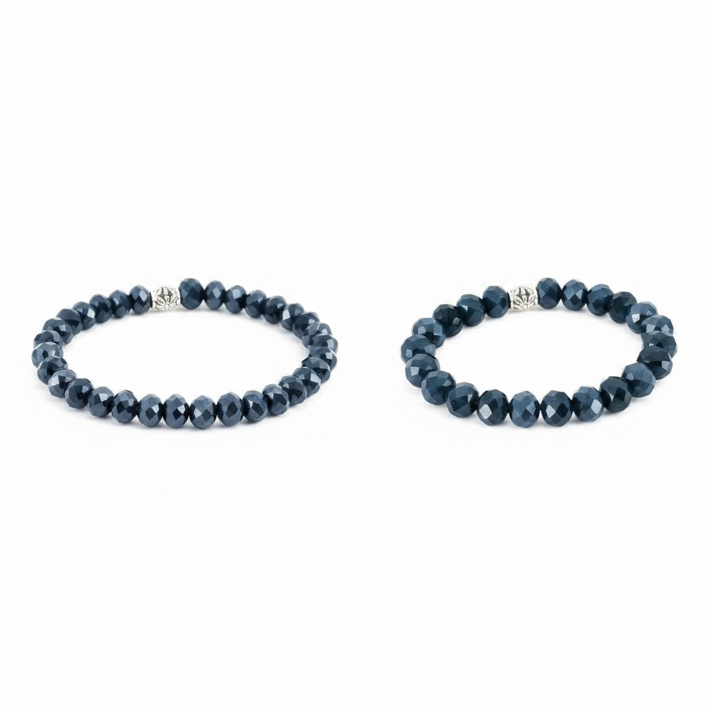 Metallic Black Glass Bead Stretch Bracelet
