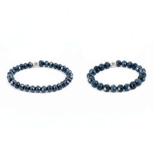 Metallic Black Glass Bead Stretch Bracelet