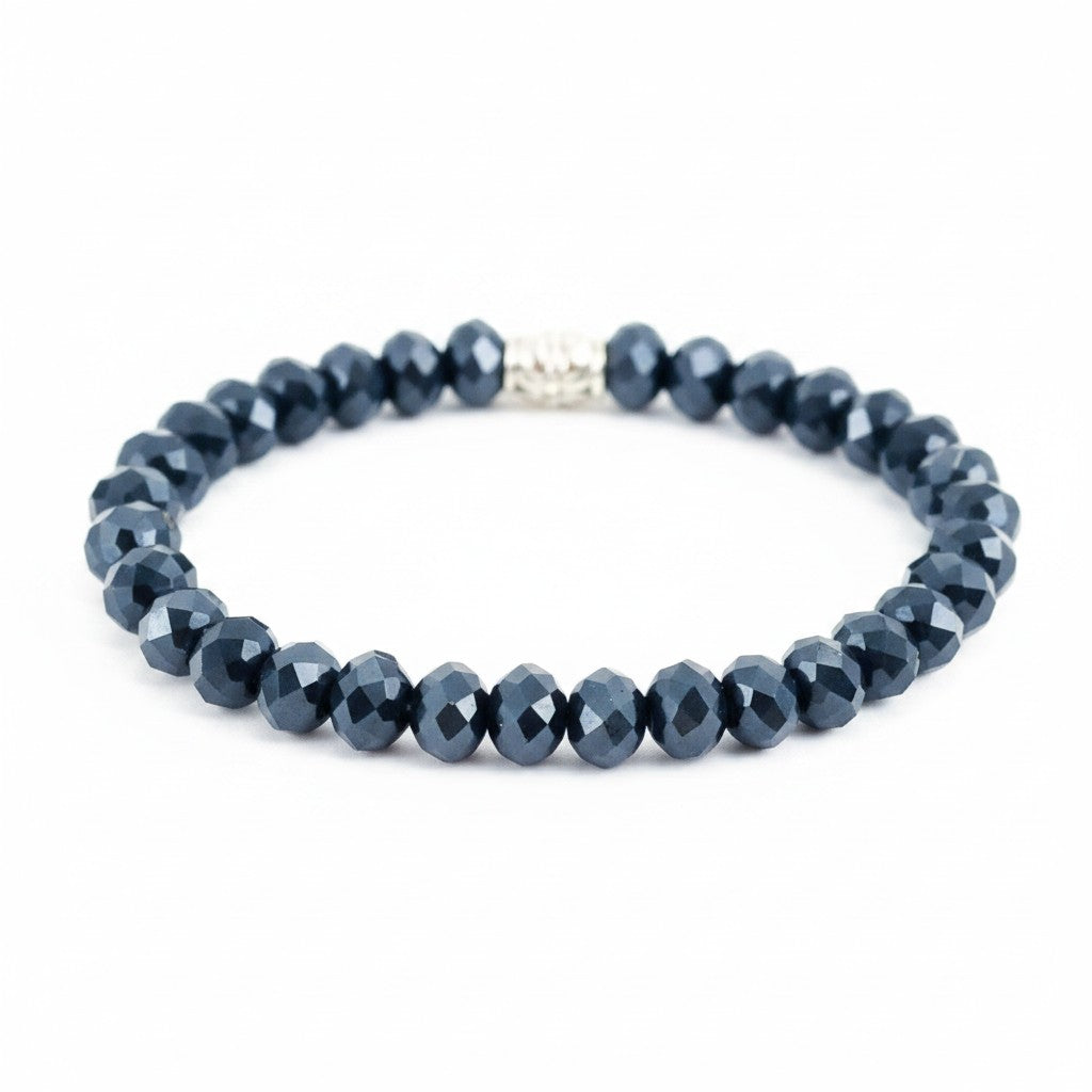 Metallic Black Glass Bead Stretch Bracelet