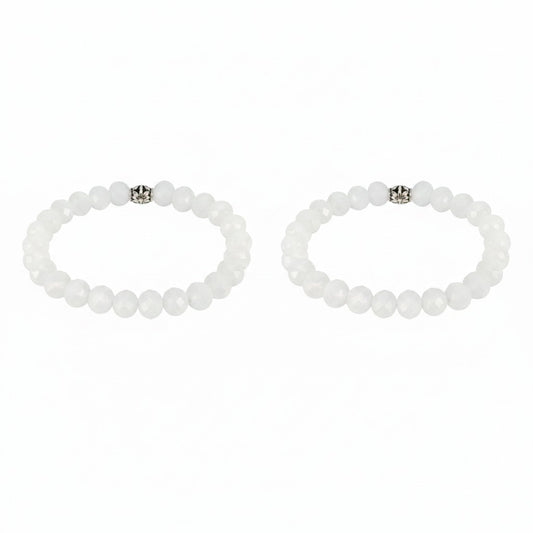 White Glass Bead Stretch Bracelet