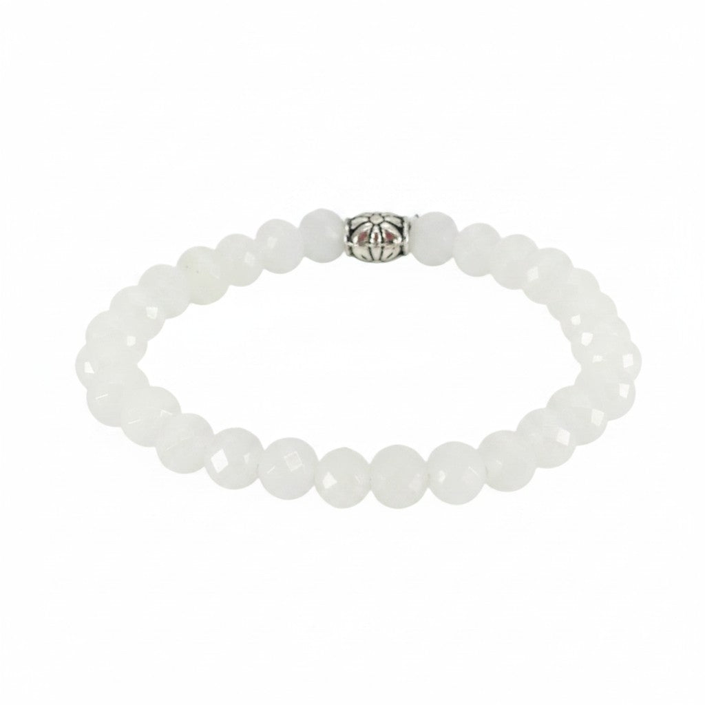 White Glass Bead Stretch Bracelet