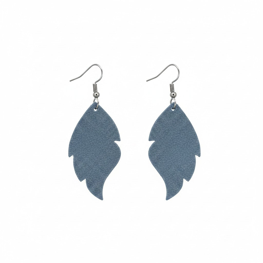 Iceberg Dazzle Curved Leaf Leather Earrings