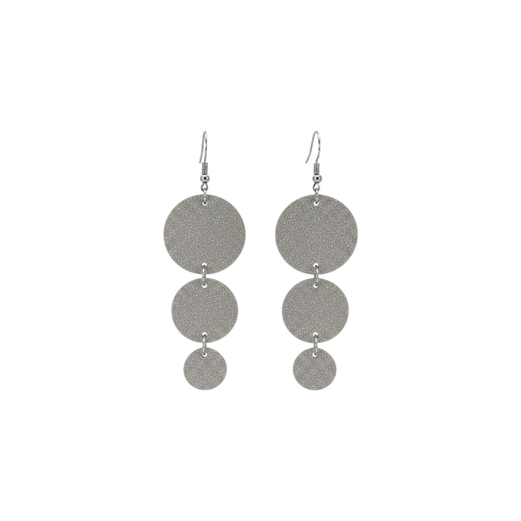 Taupe Dazzle Triple Circle Leather Earrings