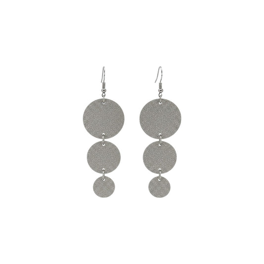 Taupe Dazzle Triple Circle Leather Earrings