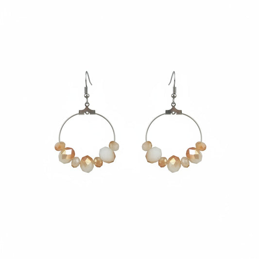 White and Gold Glass Bead Hoop Earrings