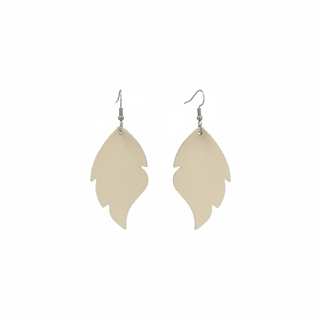 Champagne Pearlized Curved Leaf Leather Earrings