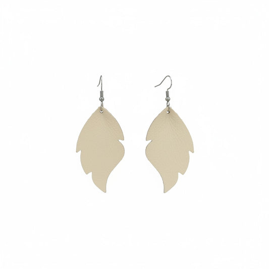 Champagne Pearlized Curved Leaf Leather Earrings