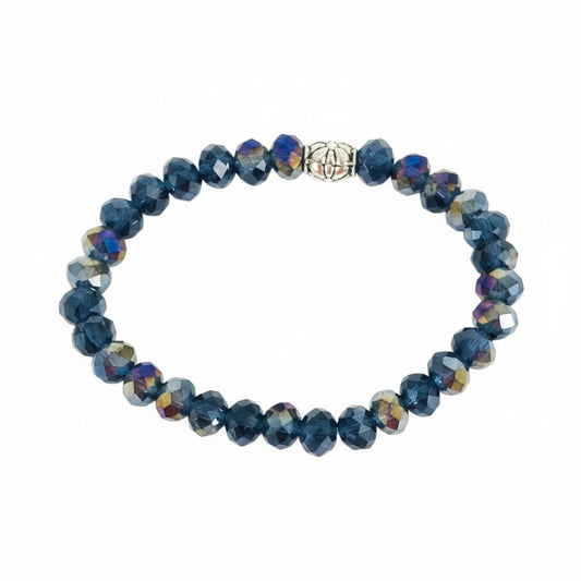 Electroplate Gray Glass Bead Stretch Bracelet