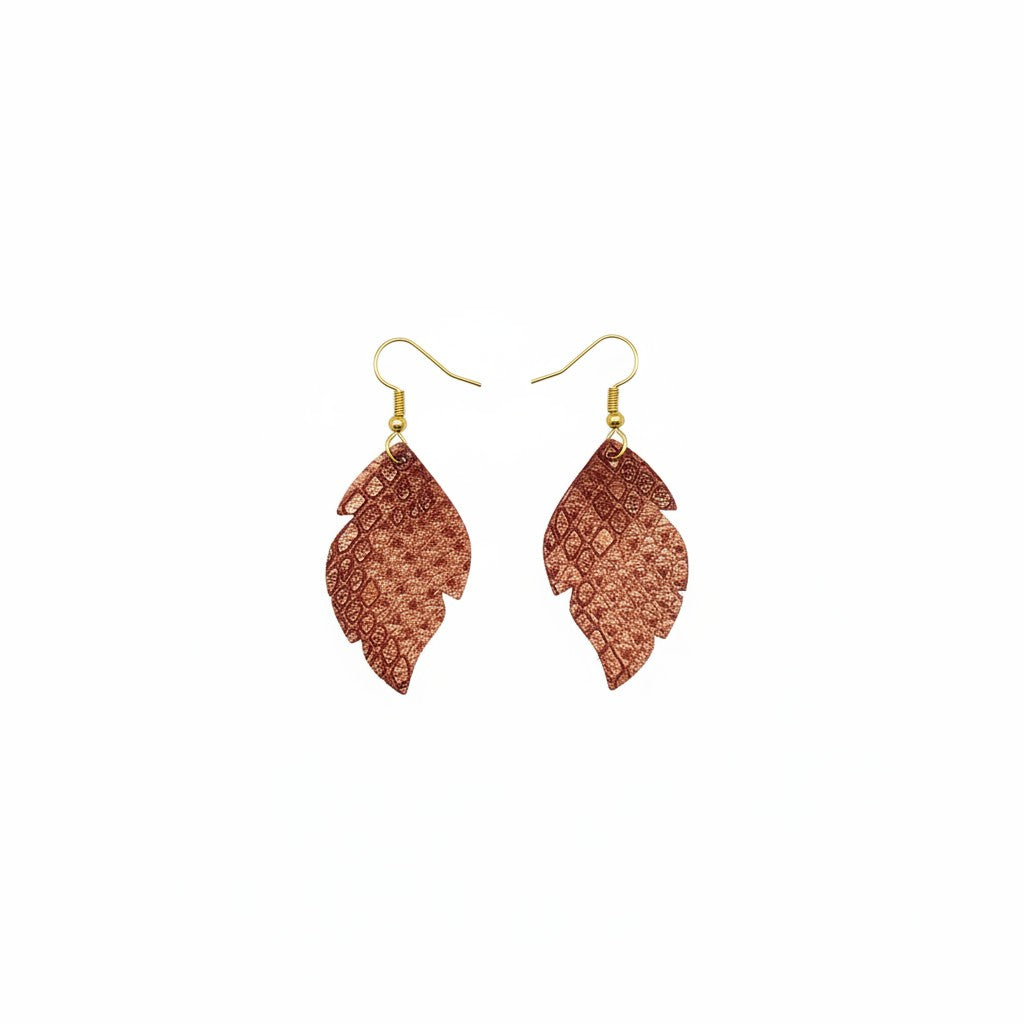 Rose Gold Copper Mystic Snake Leather Earrings