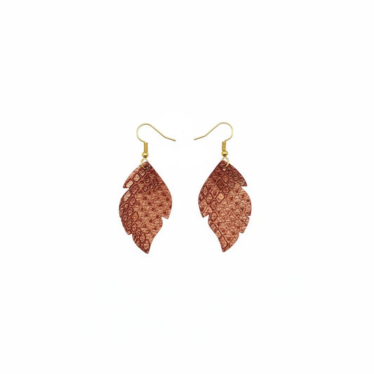 Rose Gold Copper Mystic Snake Leather Earrings