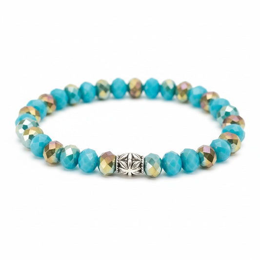 Aqua & Bronze Glass Bead Stretch Bracelet