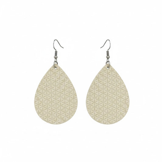 Cream Triangle Embossed Teardrop Leather Earrings