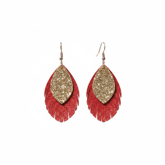 Bright Red Golden Spark Fringe Earrings
