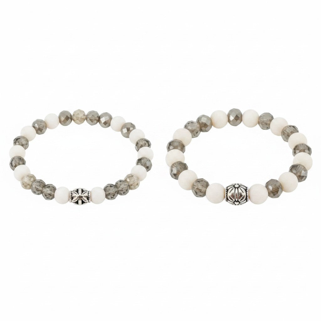 Opaque Beige Glass Bead Stretch Bracelet