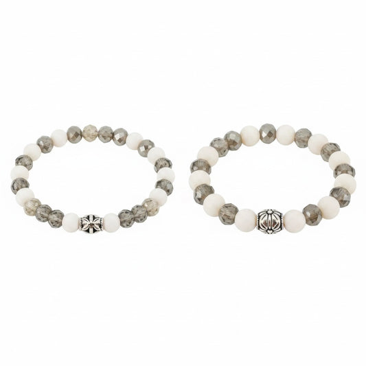 Opaque Beige Glass Bead Stretch Bracelet