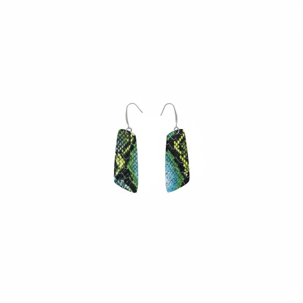 Blue and Green Snake Slim Leather Earrings