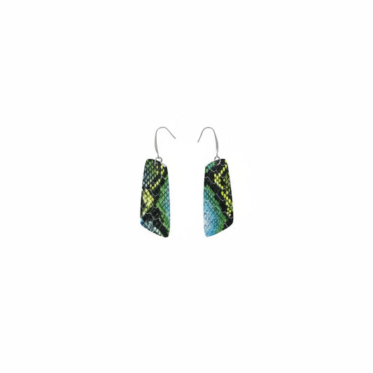 Blue and Green Snake Slim Leather Earrings