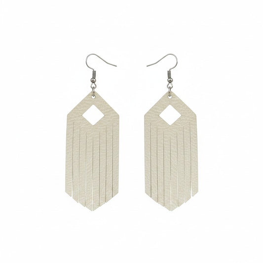 Champagne Pearlized Diamond Fringe Leather Earrings