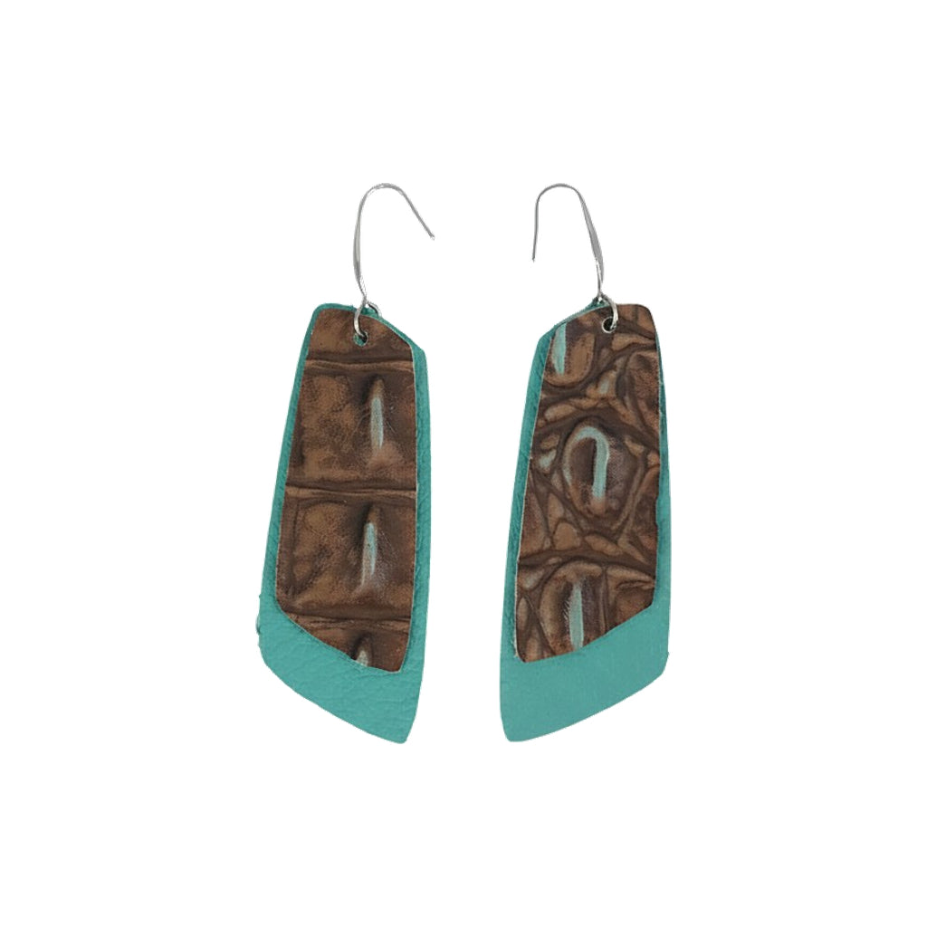 Aqua Cocoa Layered Bar Earrings