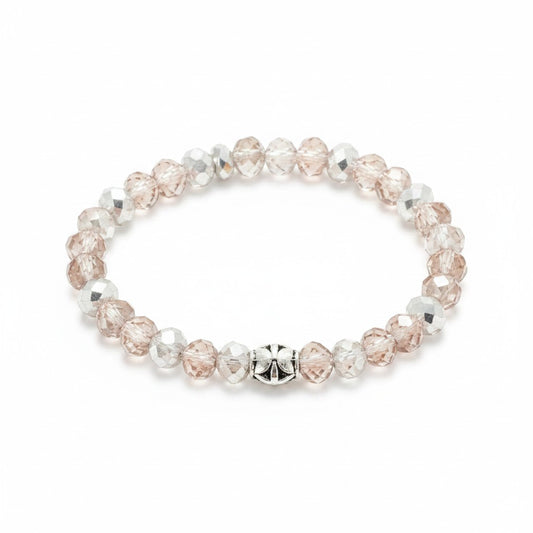 Pink & Silver Glass Bead Stretch Bracelet