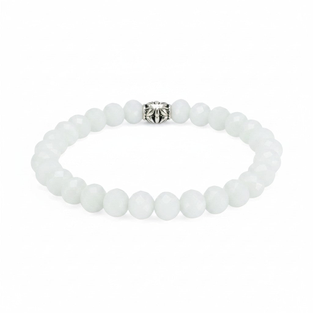 Matte White Glass Bead Stretch Bracelet
