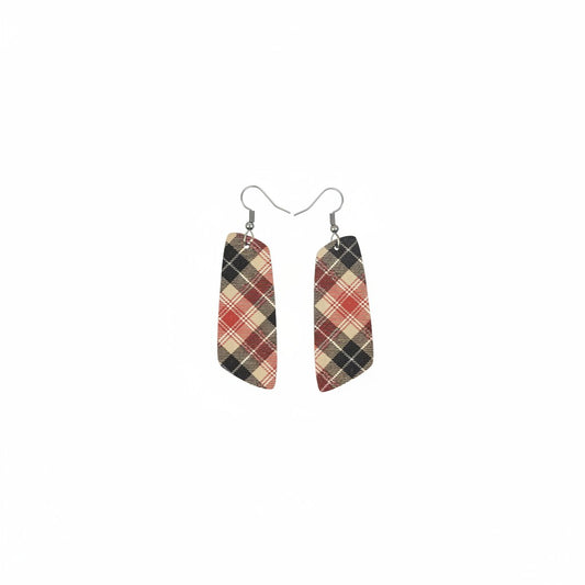Tartan Plaid Angled Bar Leather Earrings