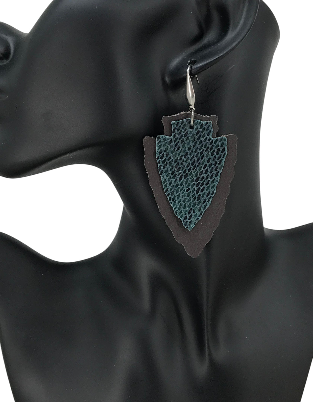 Dark Brown and Teal Snake Leather Earrings