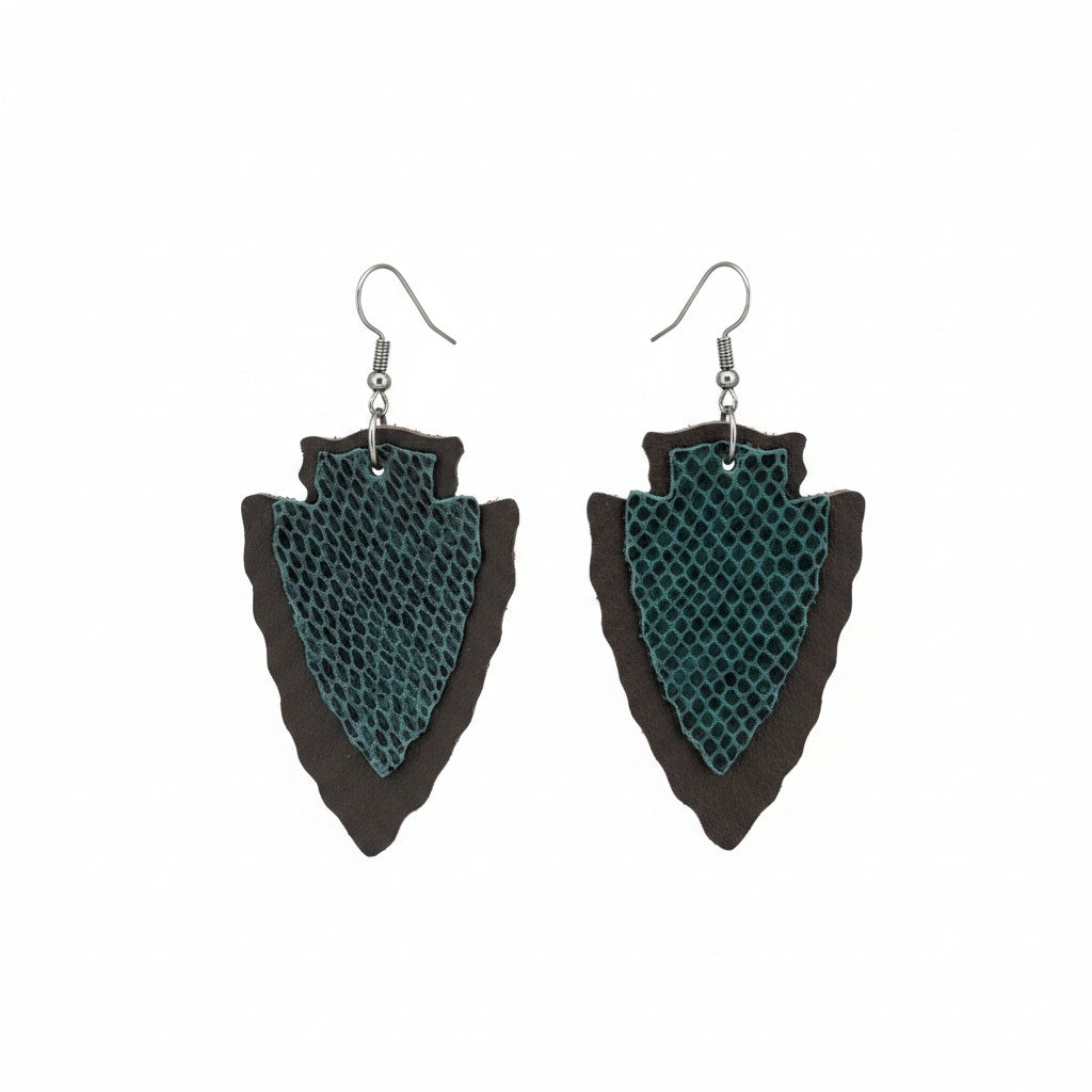Dark Brown and Teal Snake Leather Earrings