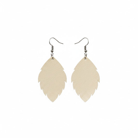 Champagne Pearlized Scalloped Leaf Leather Earrings