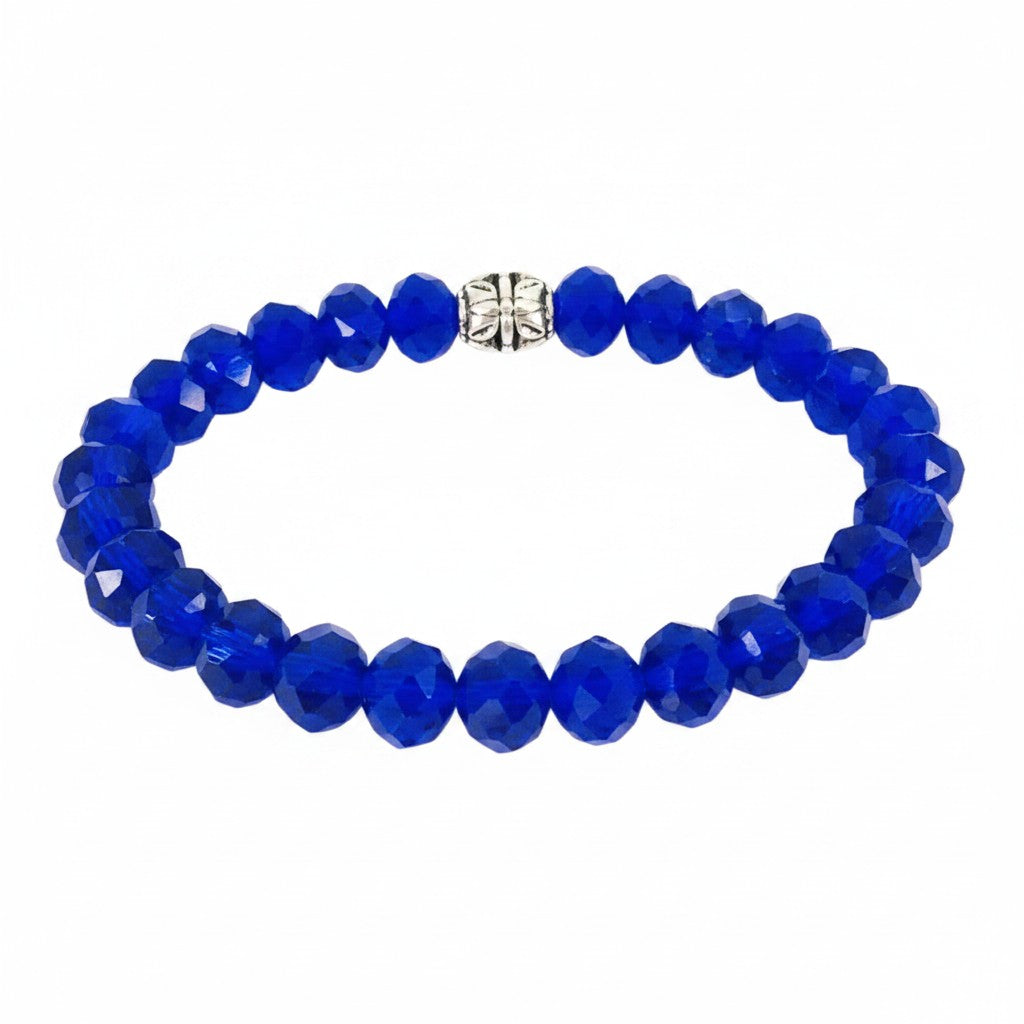 Dark Blue Glass Bead Stretchy Bracelet