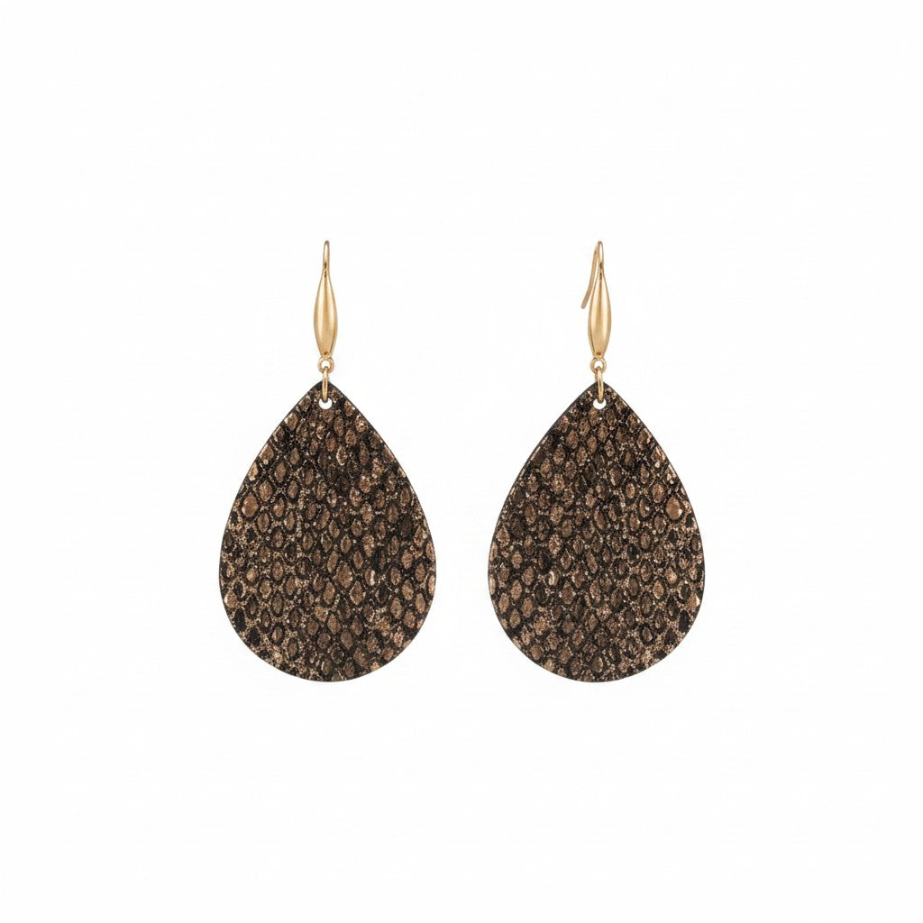 Rose Gold and Black Snake Leather Earrings